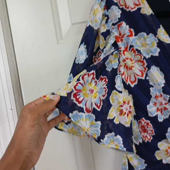 Tanya Taylor Floral Wrap Dress Navy Blue Multicolor Short Sleeve Size 10 Womens - Picture 5 of 11